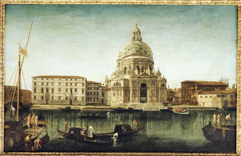 Santa Maria della Salute a Venezia con gondole sul Canal Grande